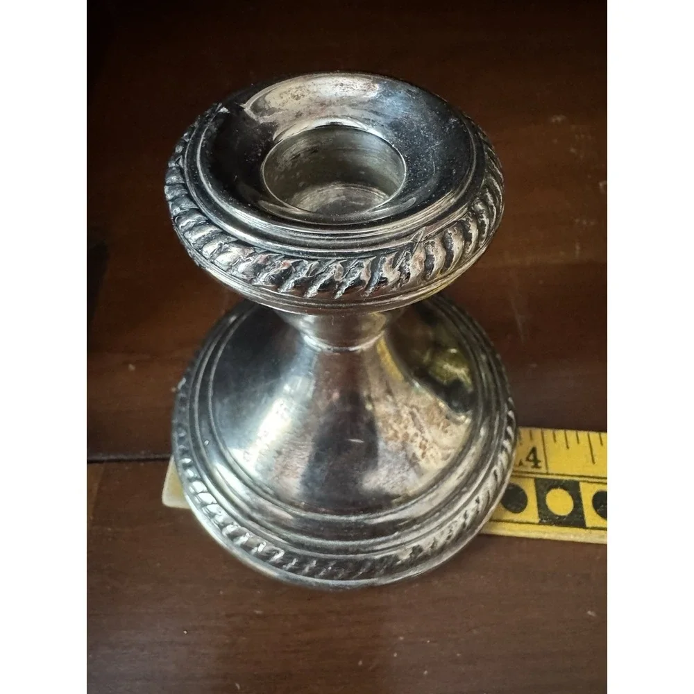 Pottery Barn Eclectic Silver‎ Taper Candle Holder Mini Rope Edged Silver Plated